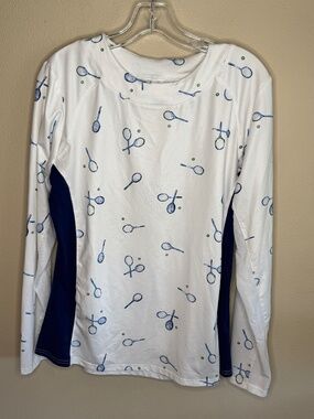 SanSoleil Tennis Blue & White Pullover Large UPF 50